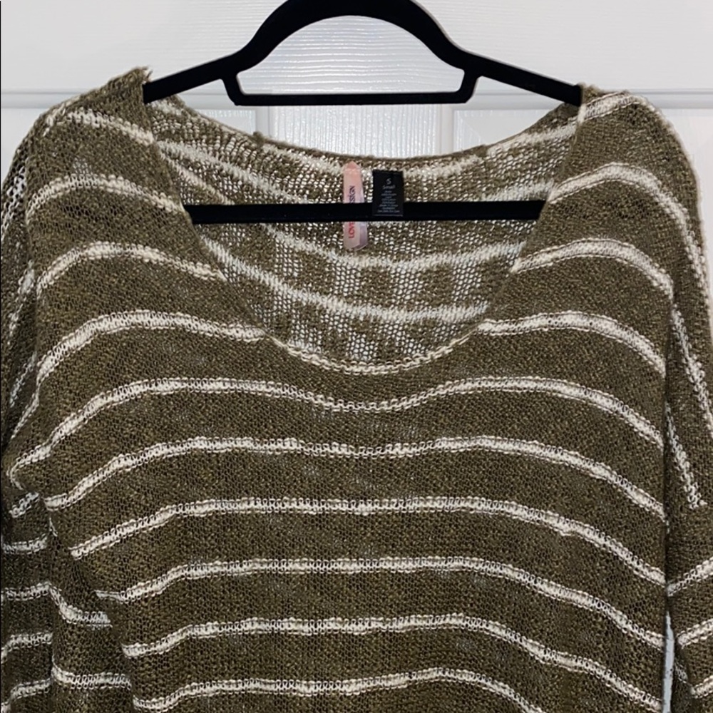 Olive green and cream striped sweater